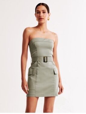 Abercrombie & Fitch Strapless Mini Dress in Sage Green with Belt